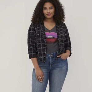 TORRID Rouched Sleeve Blazer - Crepe Plaid Black Size 2/XXL